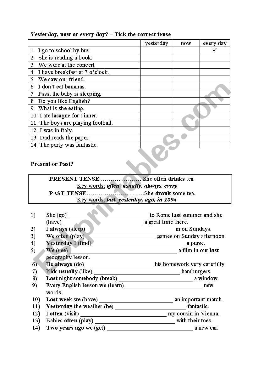 Present or past worksheet
