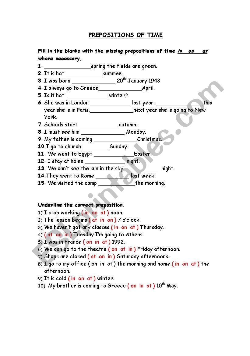 prepositions worksheet