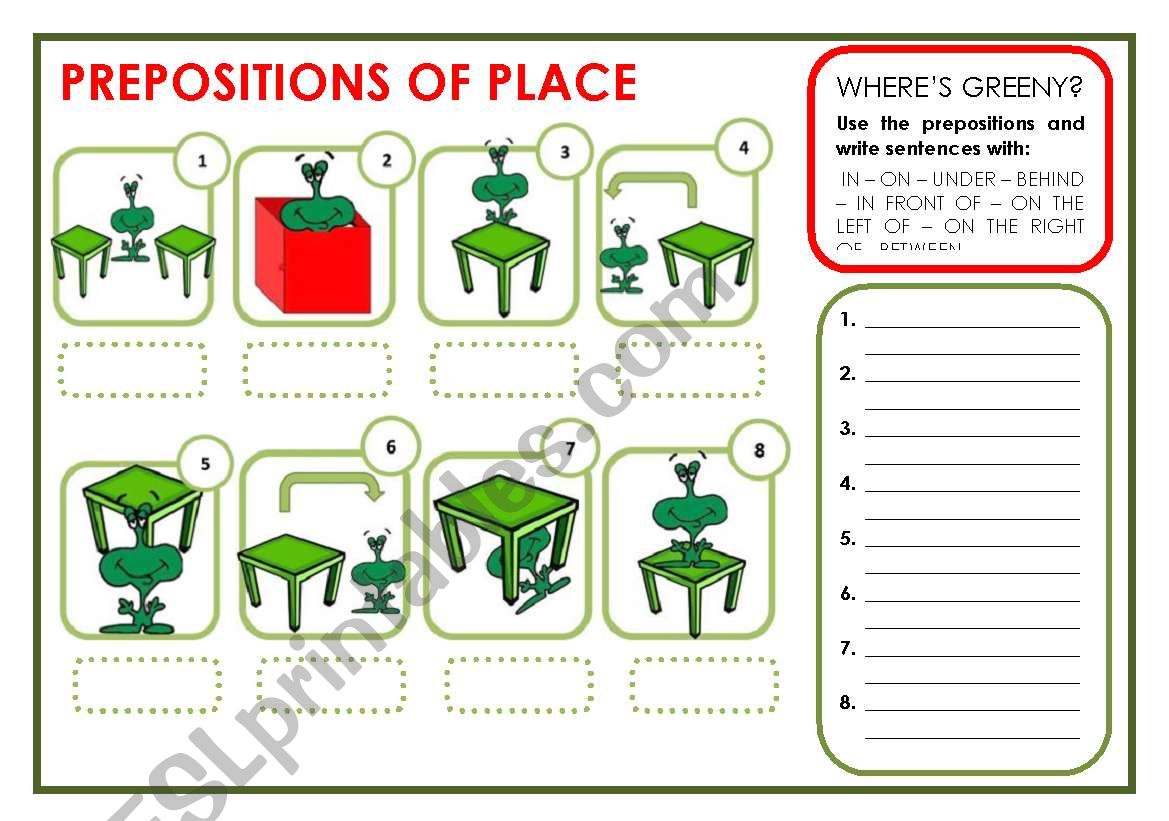 PREPOSITIONS OF PLACE worksheet