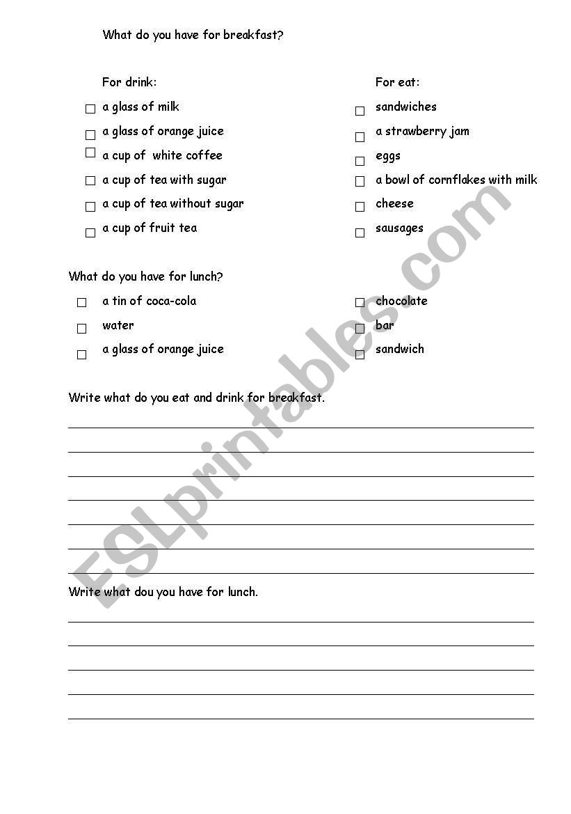 Writing activity BREAKFAST worksheet