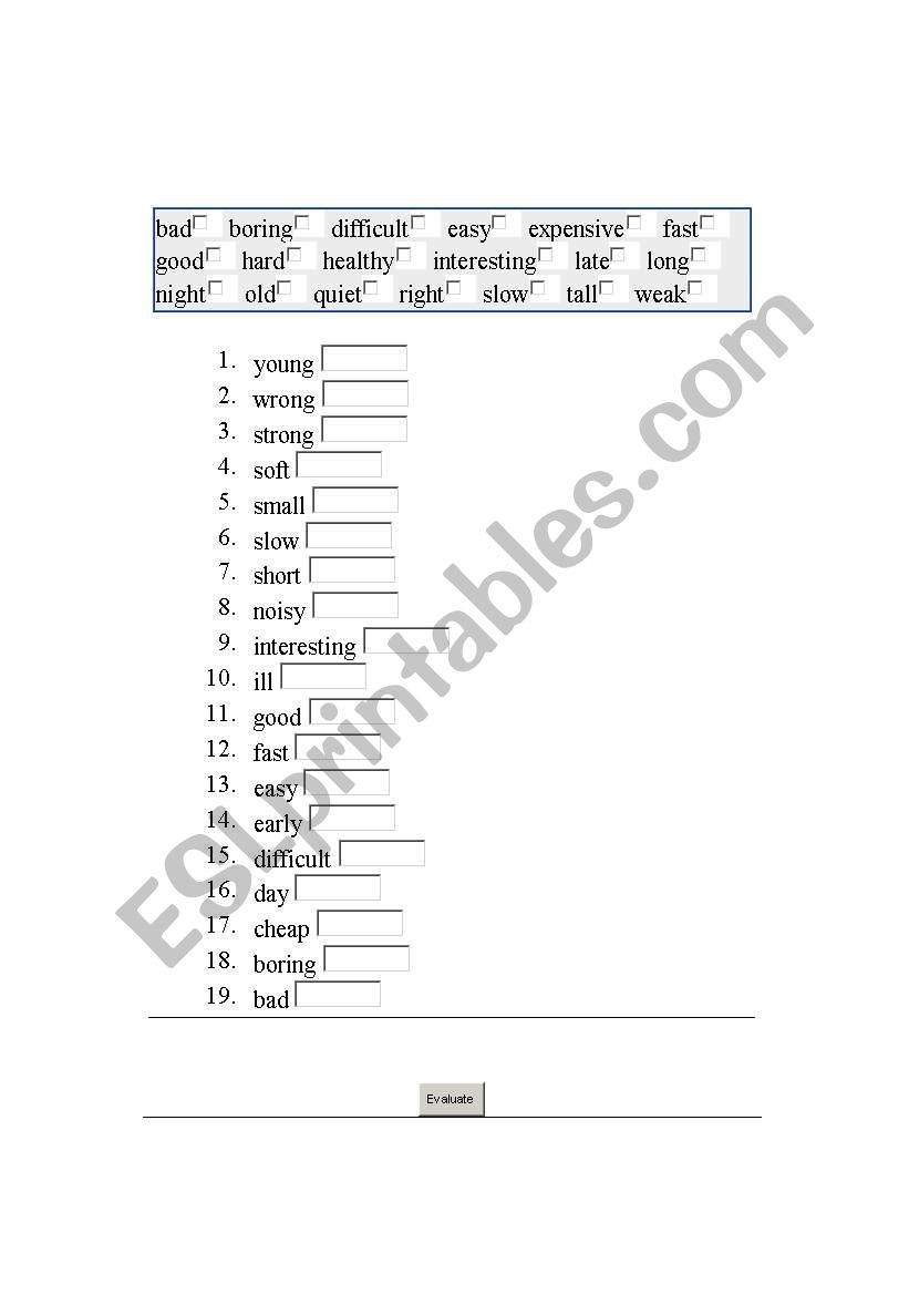 find the antonym worksheet