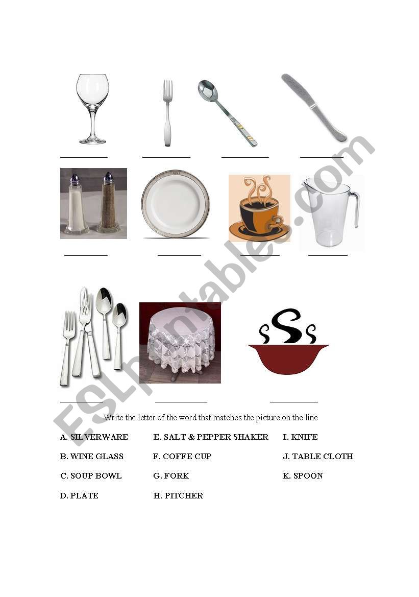 dishes  worksheet