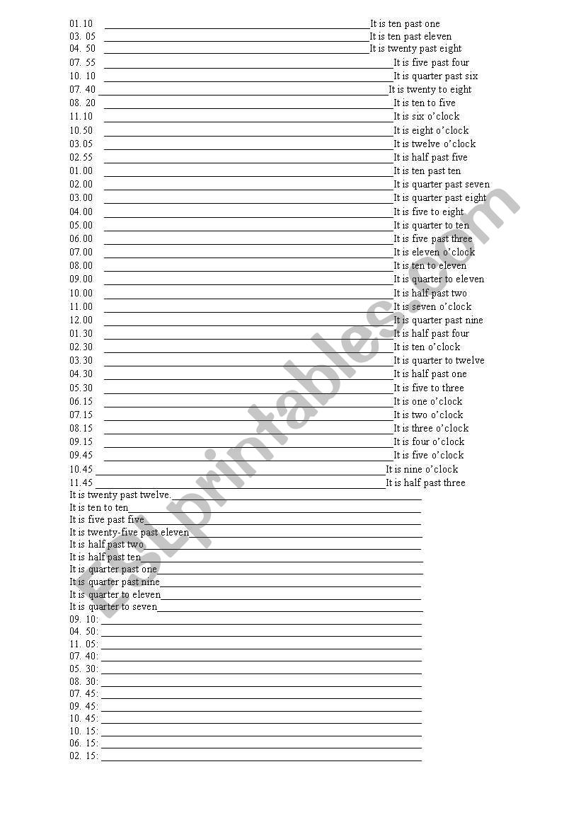 clock worksheet