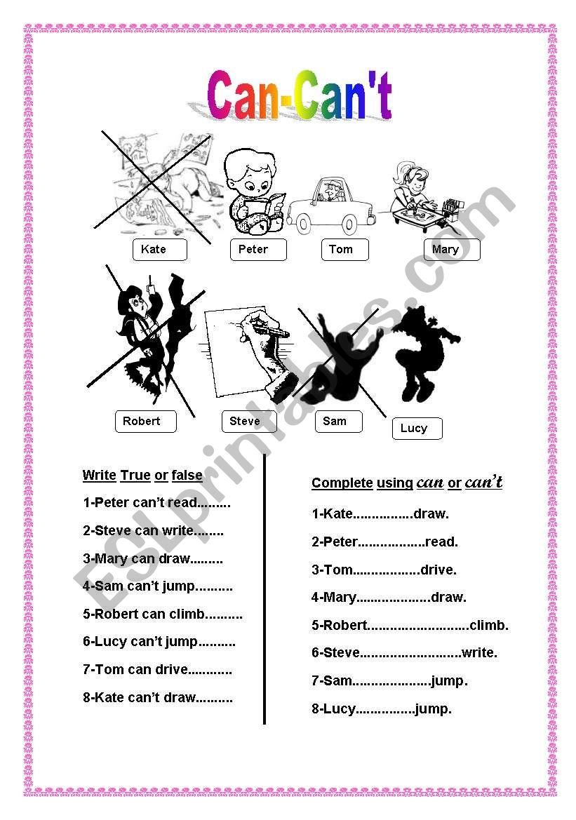 Can-canÂ´t worksheet