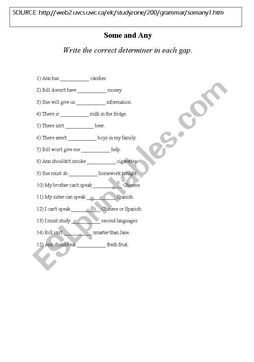 SOME/ANY WORDS worksheet