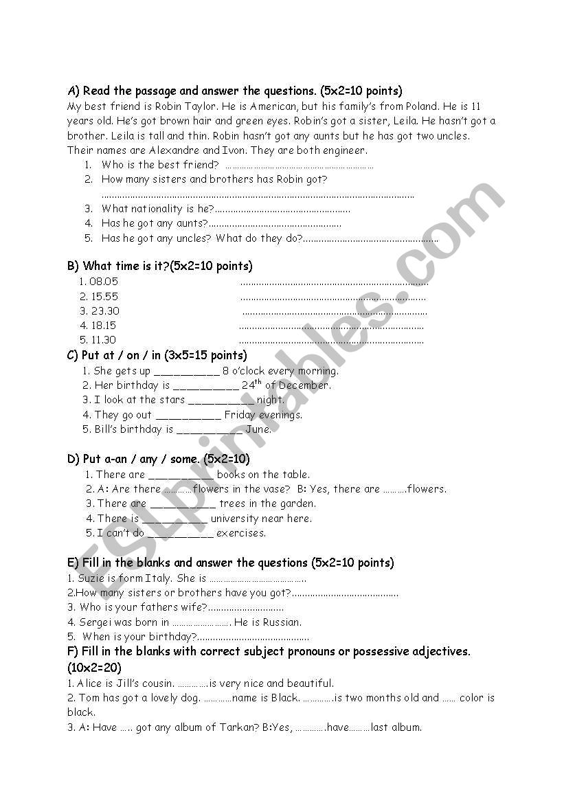 questions worksheet