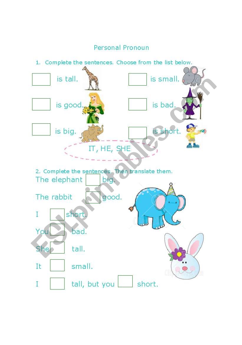 Personal Pronouns worksheet