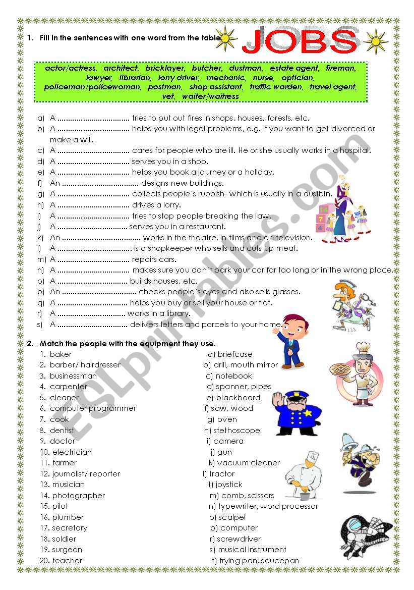 jobs- vocabulary worksheet