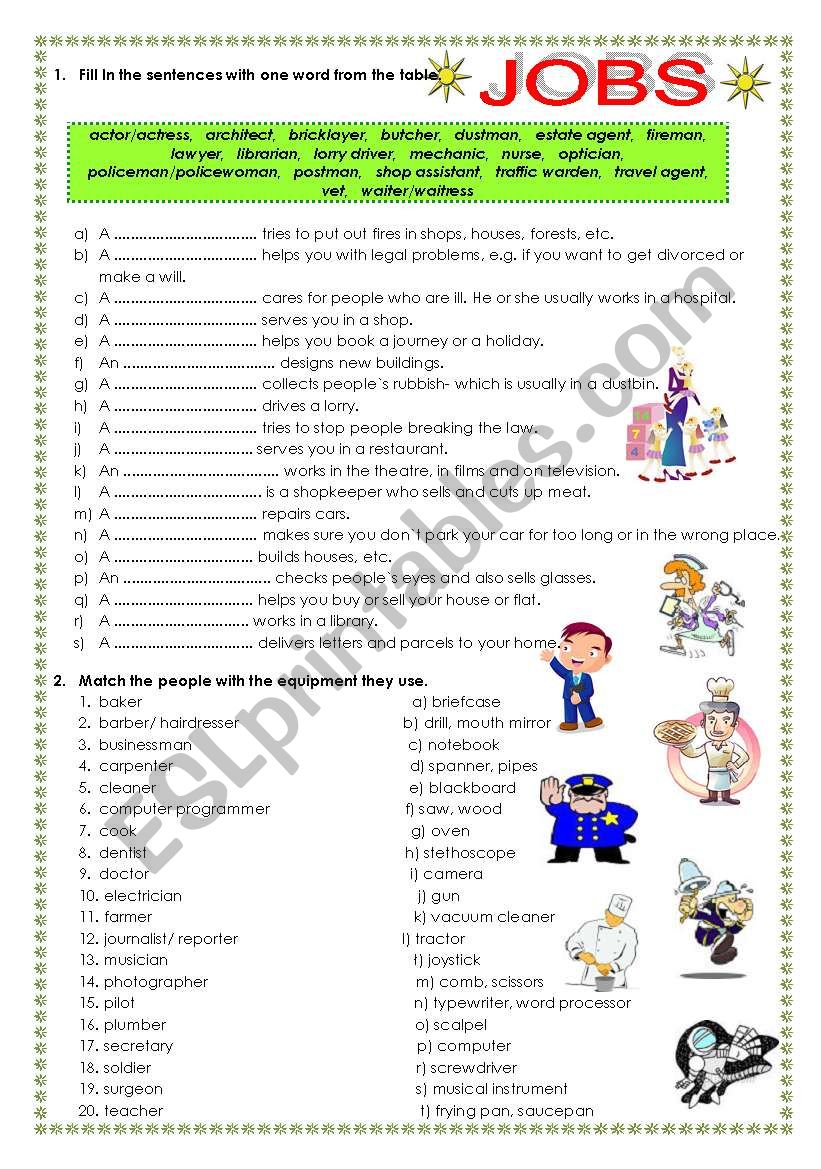 jobs- vocabulary worksheet