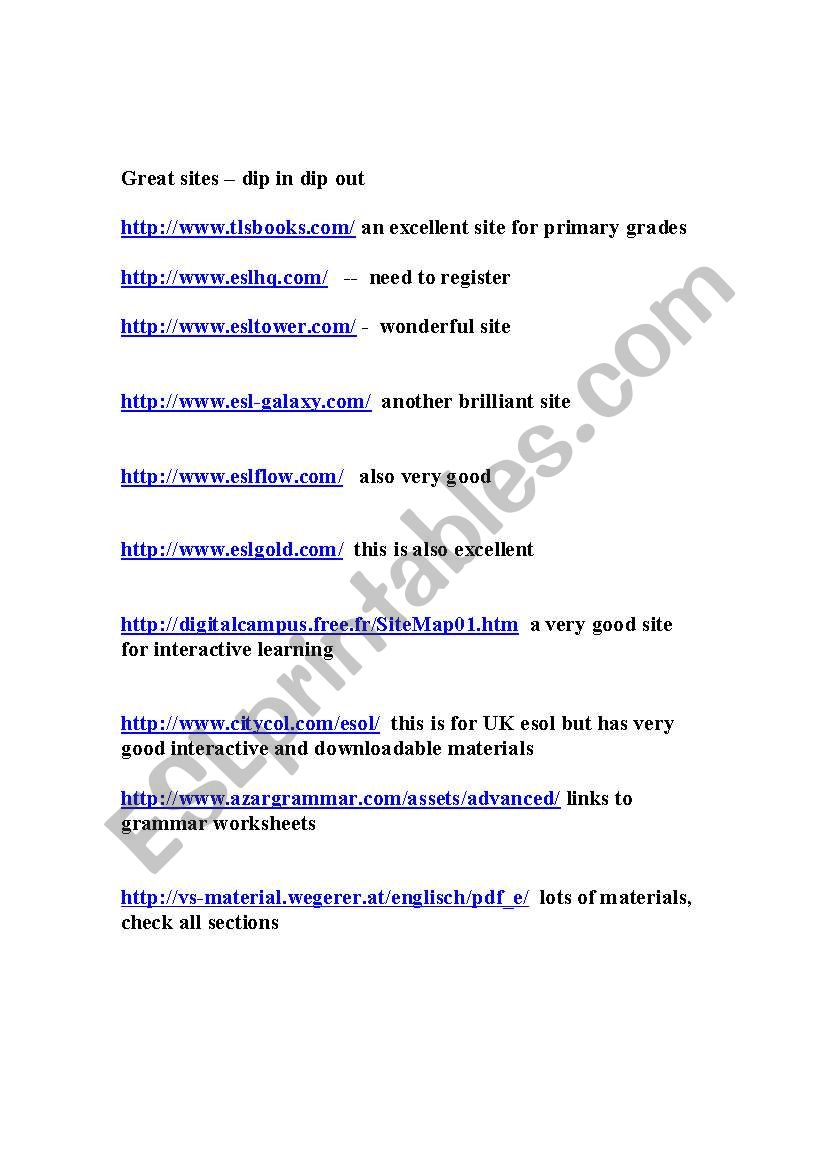 websites worksheet