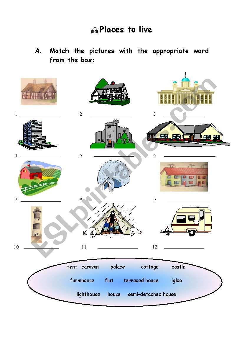 Places to live worksheet