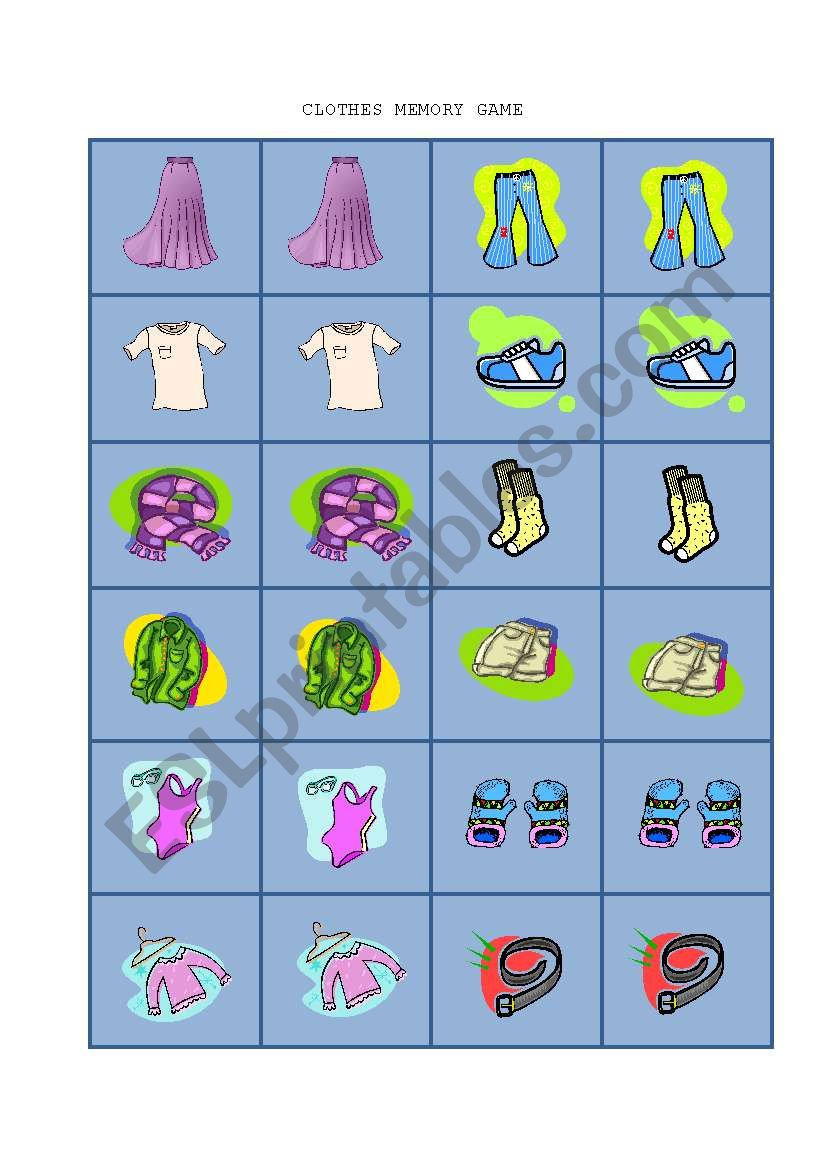 Clothes memory game worksheet
