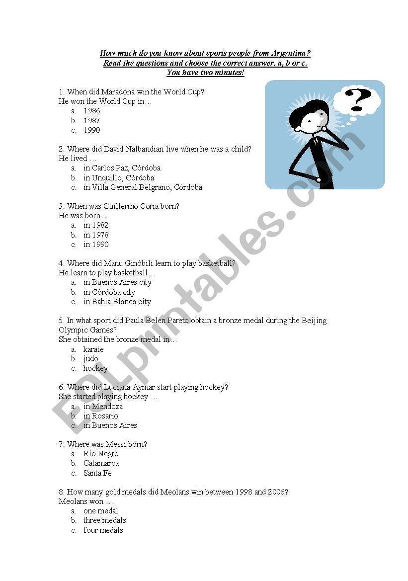 Sportspeople in Argentina worksheet