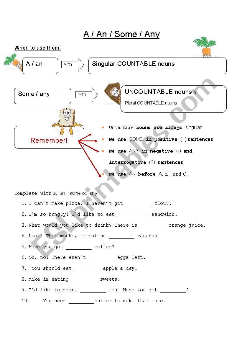 A / an / some / any  worksheet