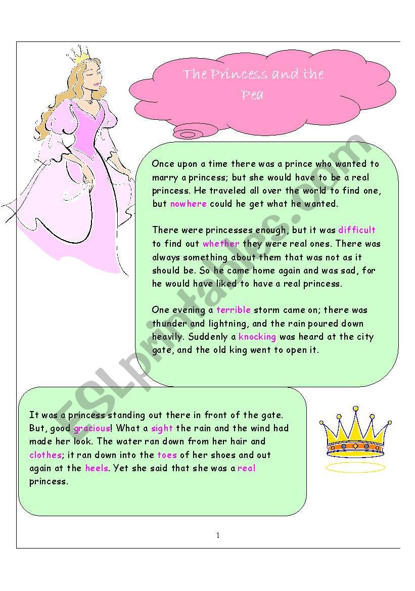 The Princess and the Pea worksheet