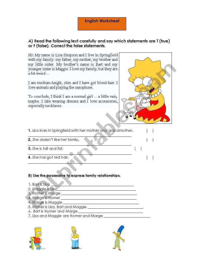 Family relations worksheet