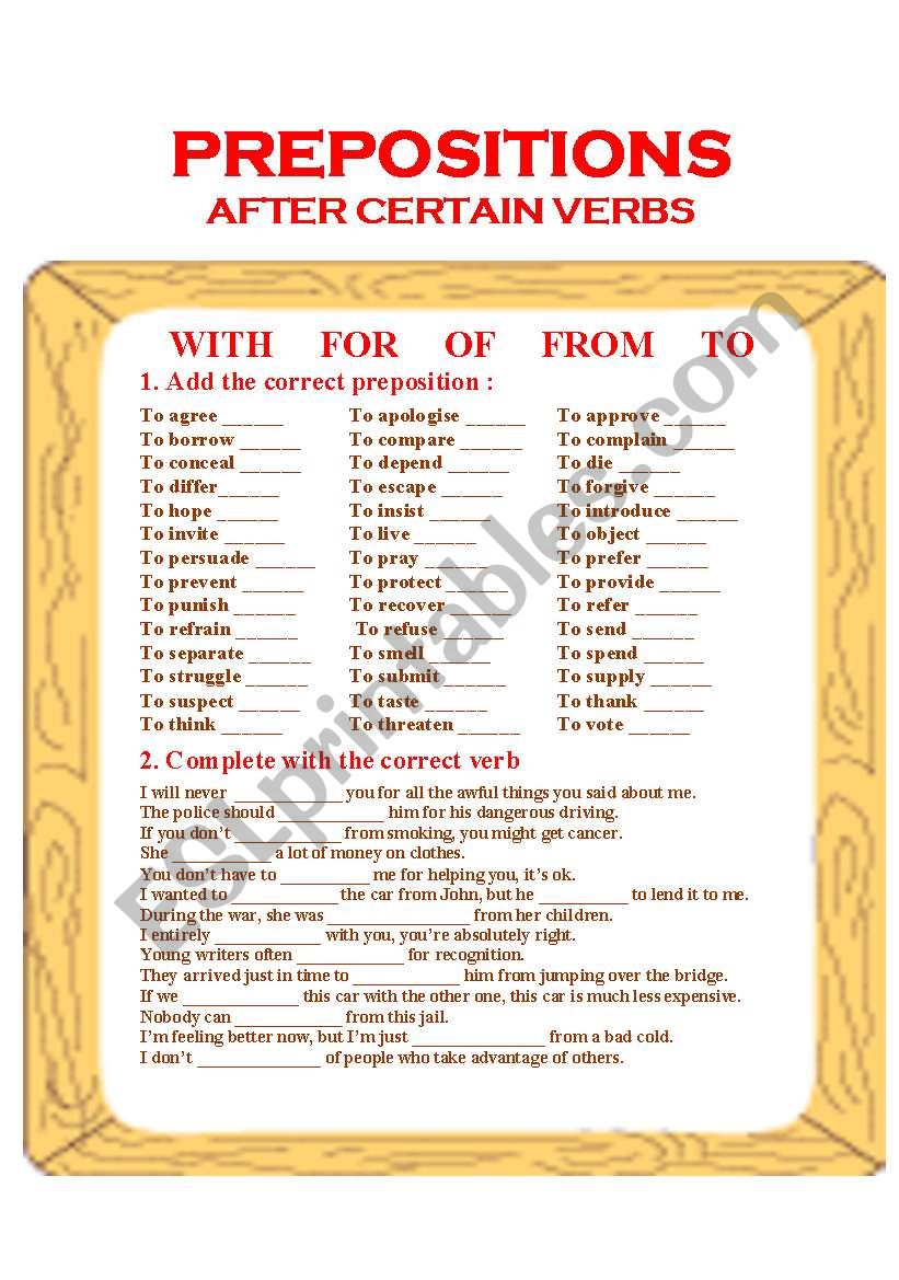 PREPOSITIONS after certain verbs