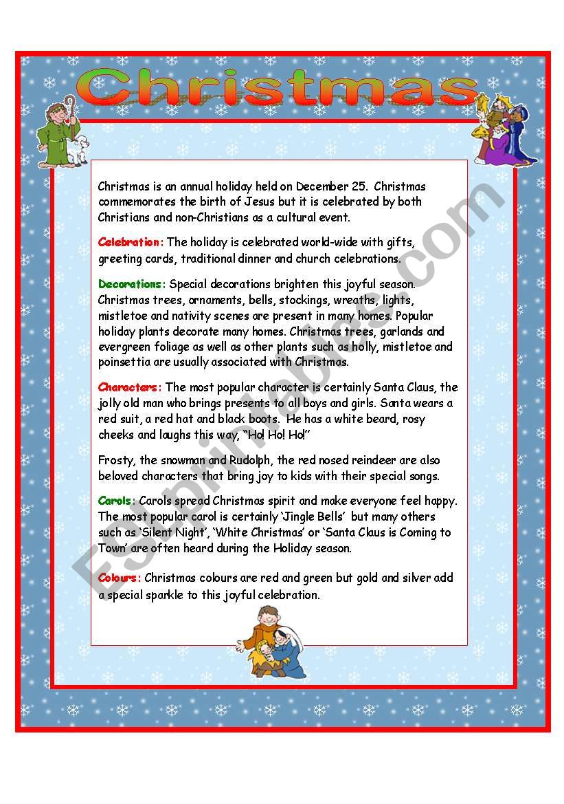 December Celebrations worksheet