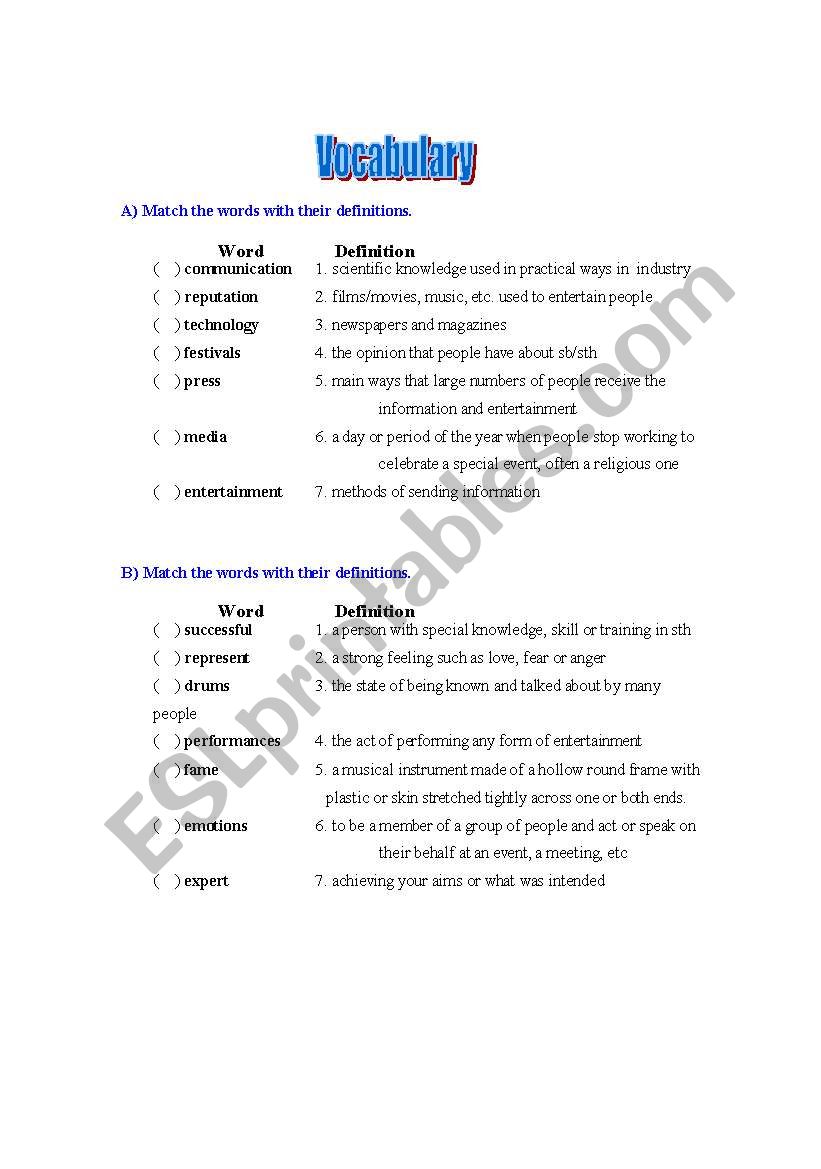 Vocabulary worksheet