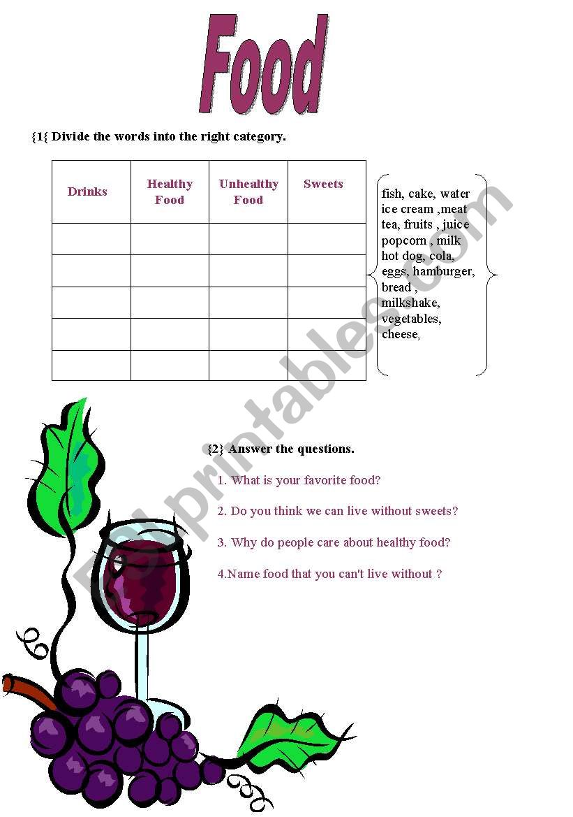 food worksheet