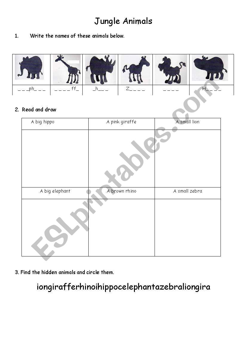 jungle animals worksheet