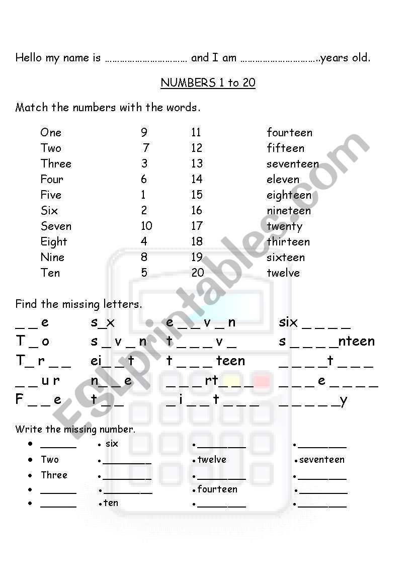 numbers to write worksheet