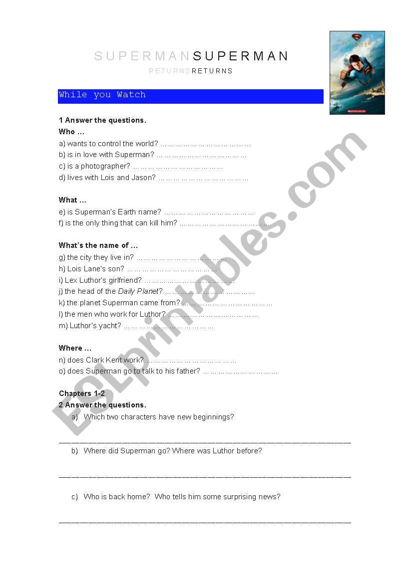 Superman 2 The Return worksheet