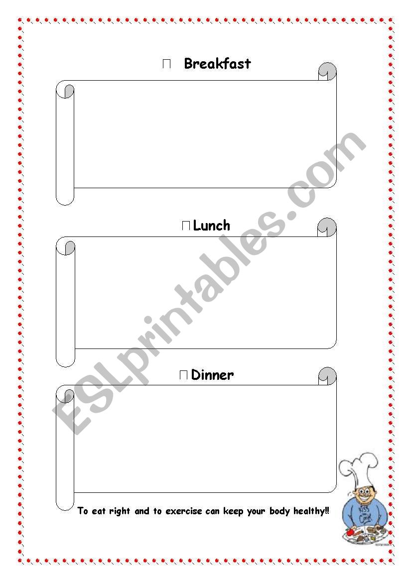 Healthy Diet worksheet Page 2-making a menu