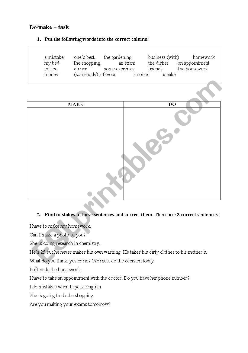 DO/MAKE + task worksheet