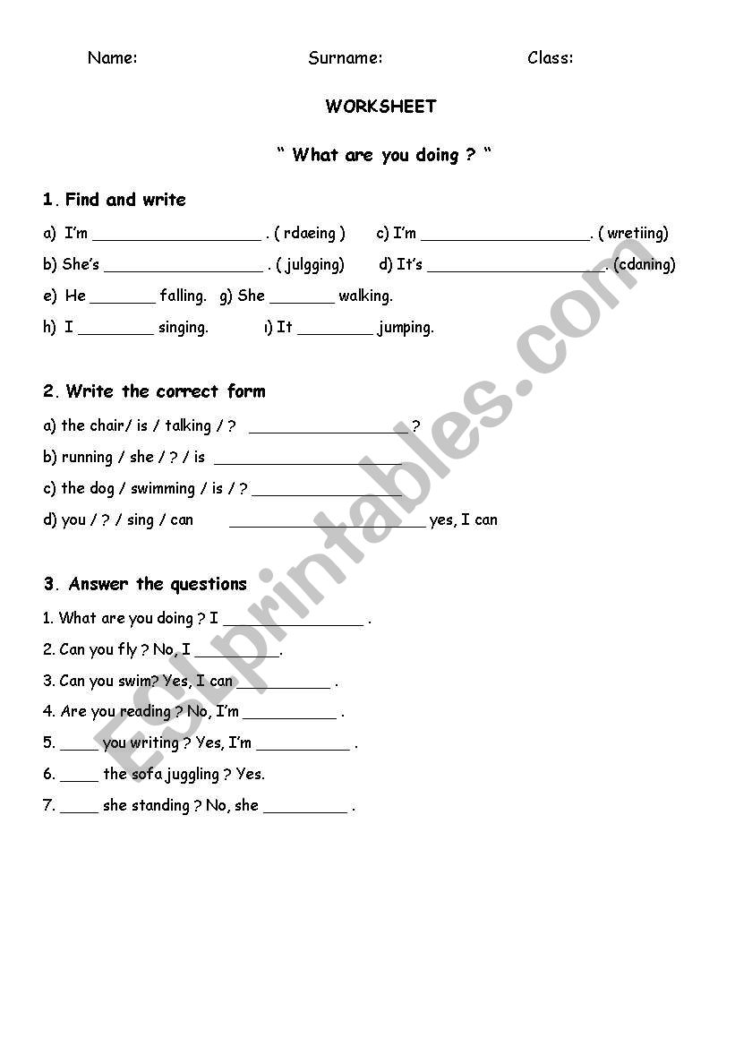 What are you doing ? worksheet