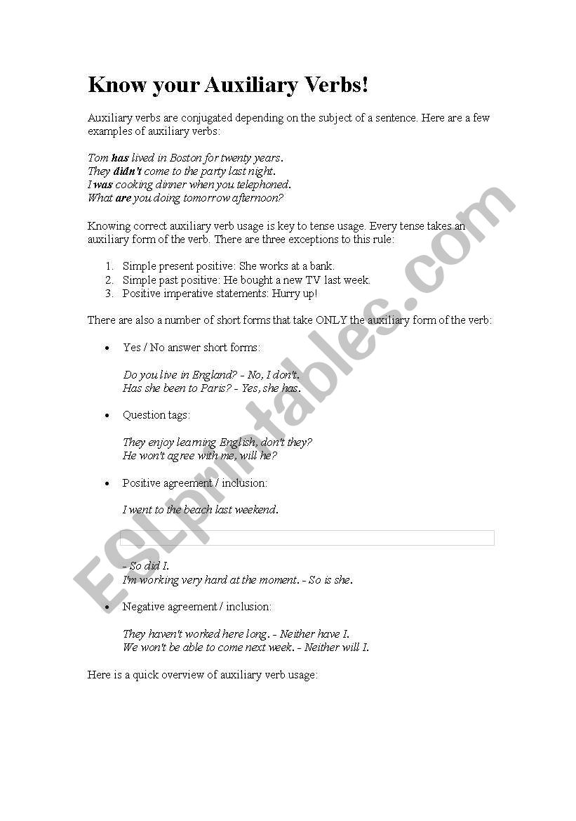 auxiliary verbs worksheet