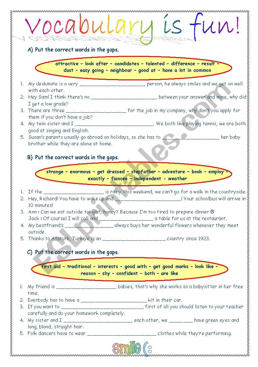 Vocabulary worksheet