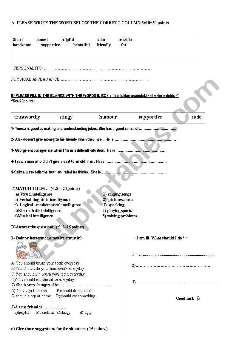 describing people worksheet
