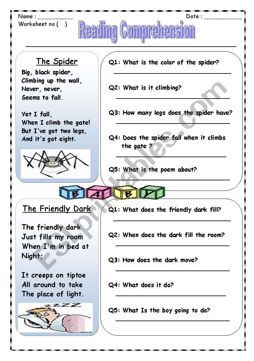 Poem reading comprehension worksheet