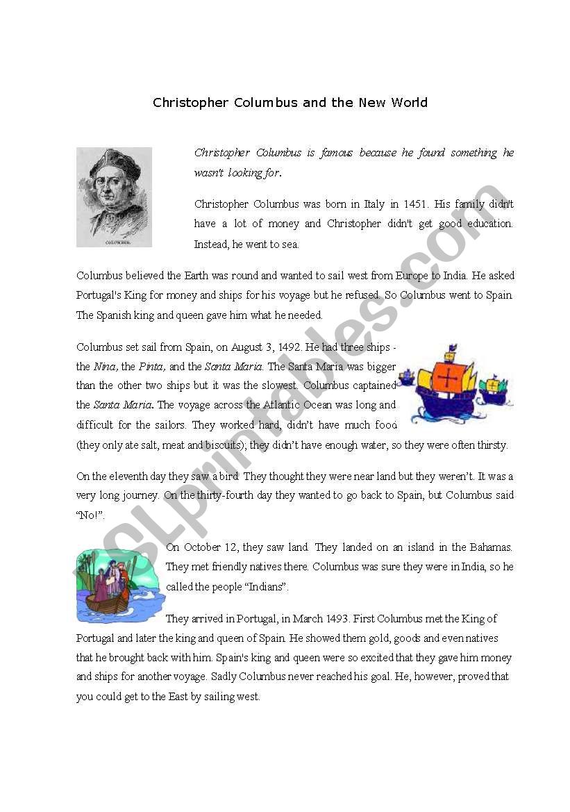 Christopher Columbus - story and activities