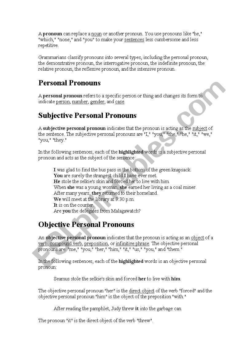 pronouns 2 worksheet