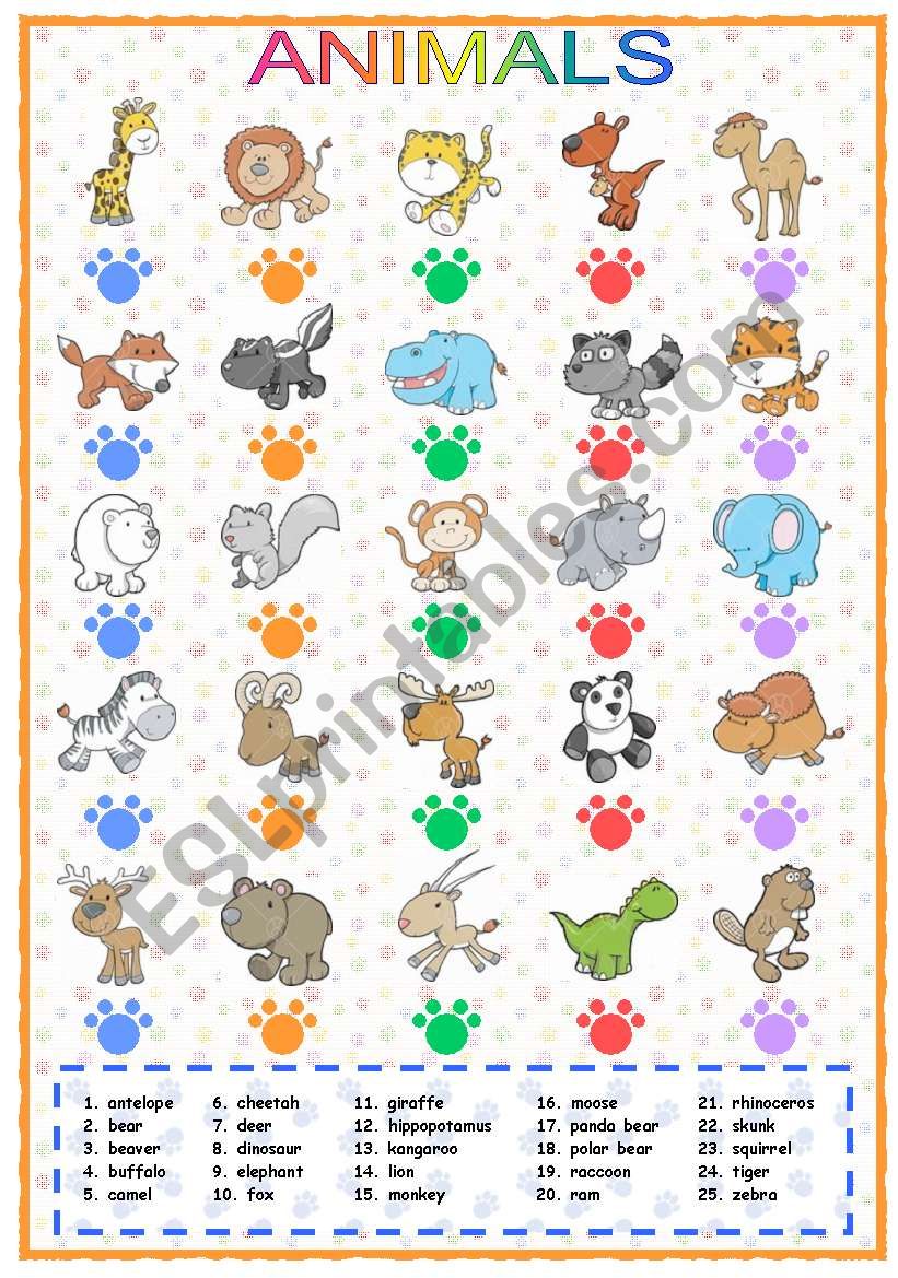 Animals (1 of 3) worksheet