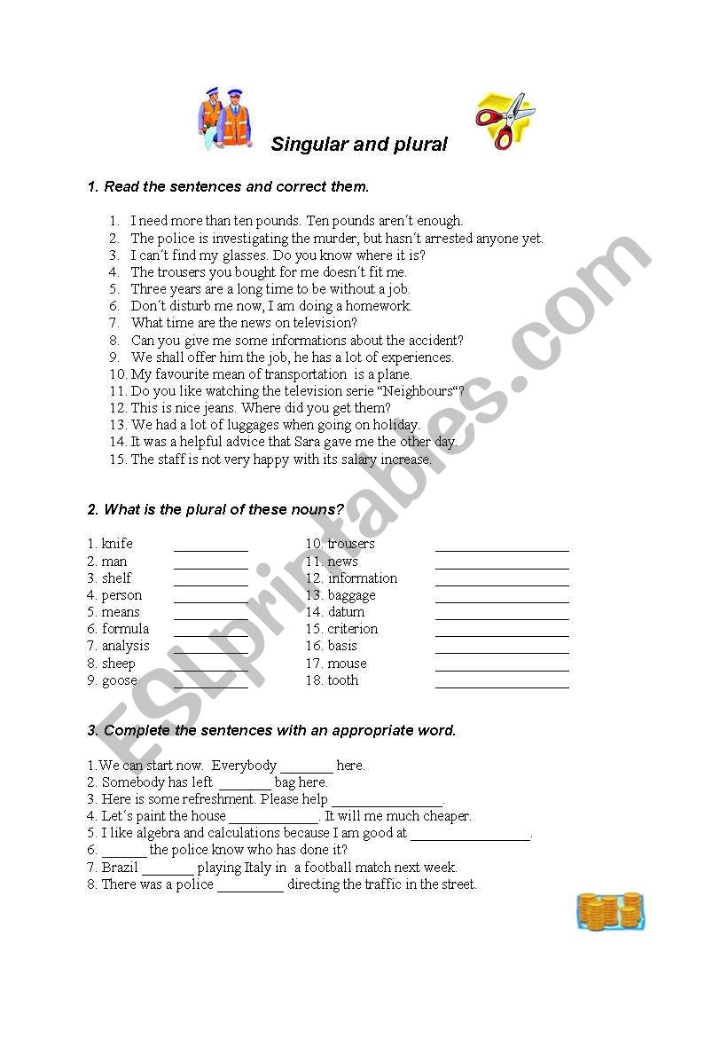 Singular and plural worksheet