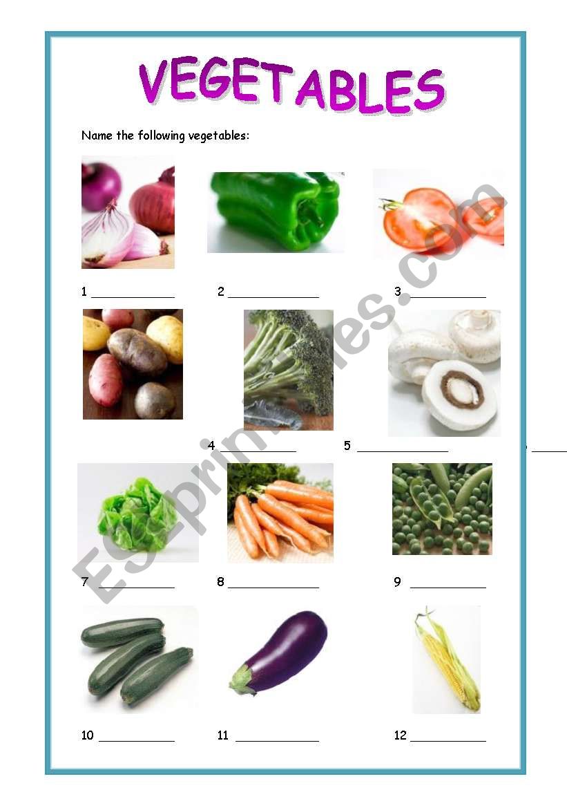 Vegetables worksheet