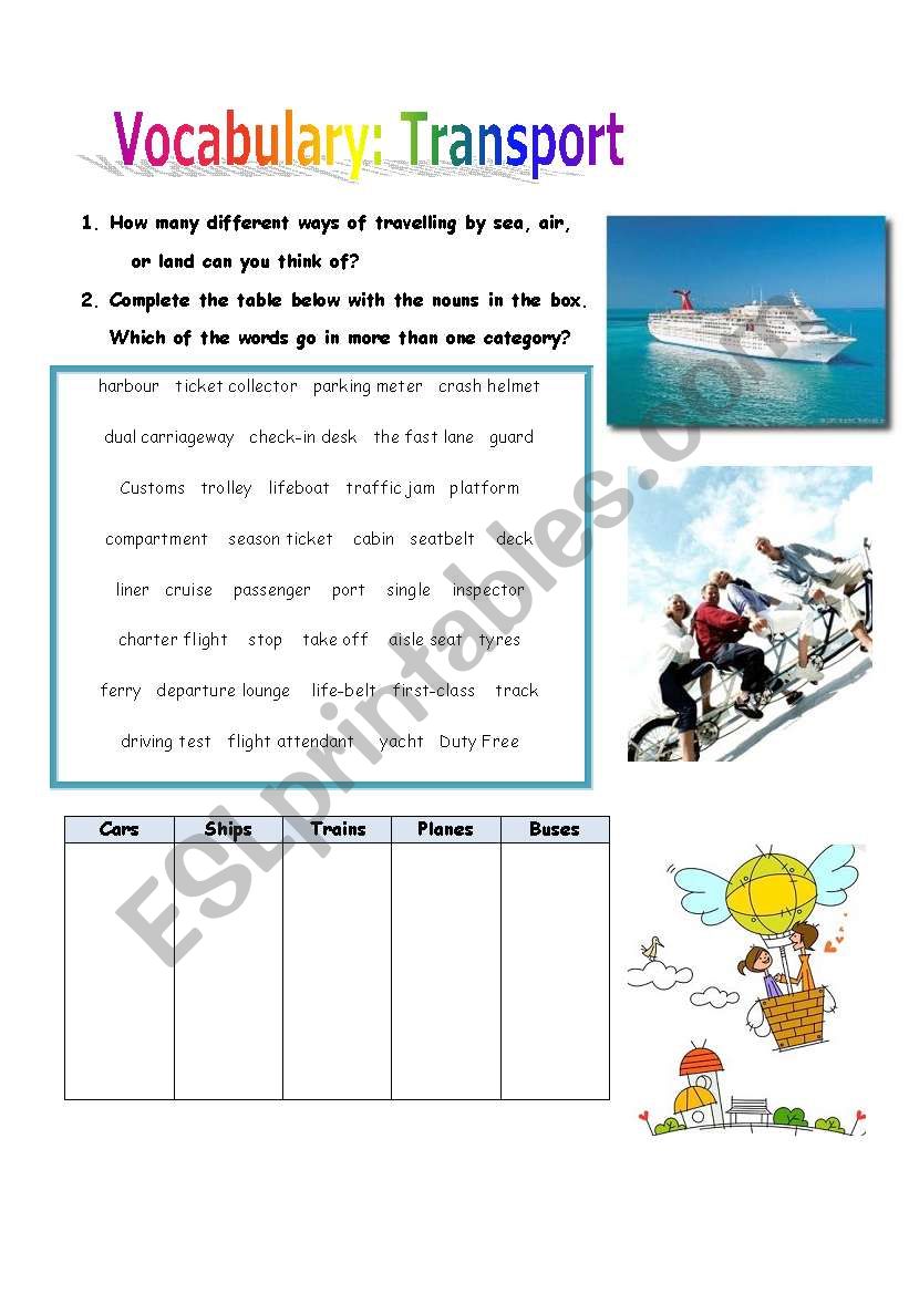 Means of transport worksheet