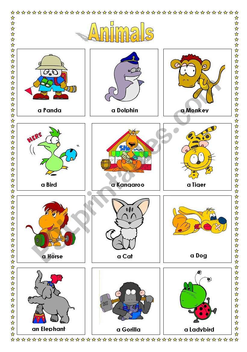 Animals vocabulary list worksheet