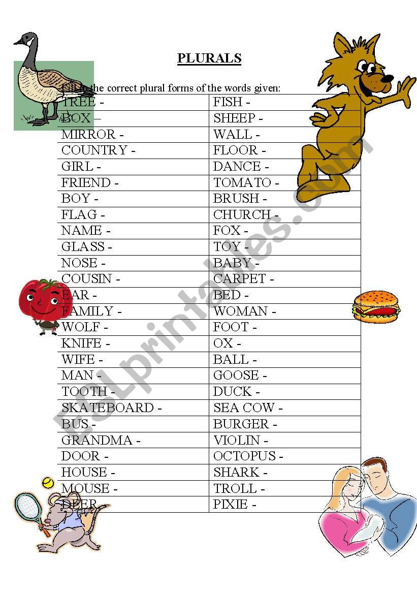 Plurals worksheet