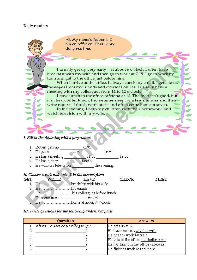 daily routines worksheet