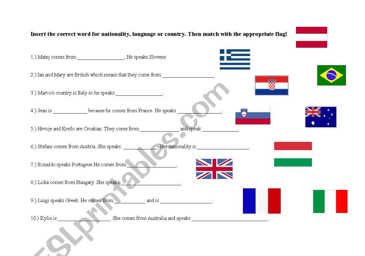 Languages, nationalities, countries