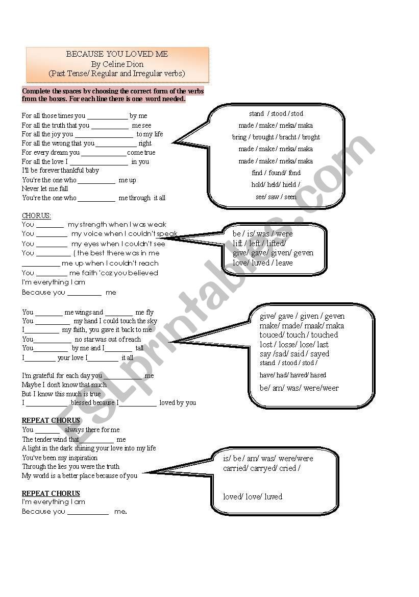 Past tense / with Song  worksheet