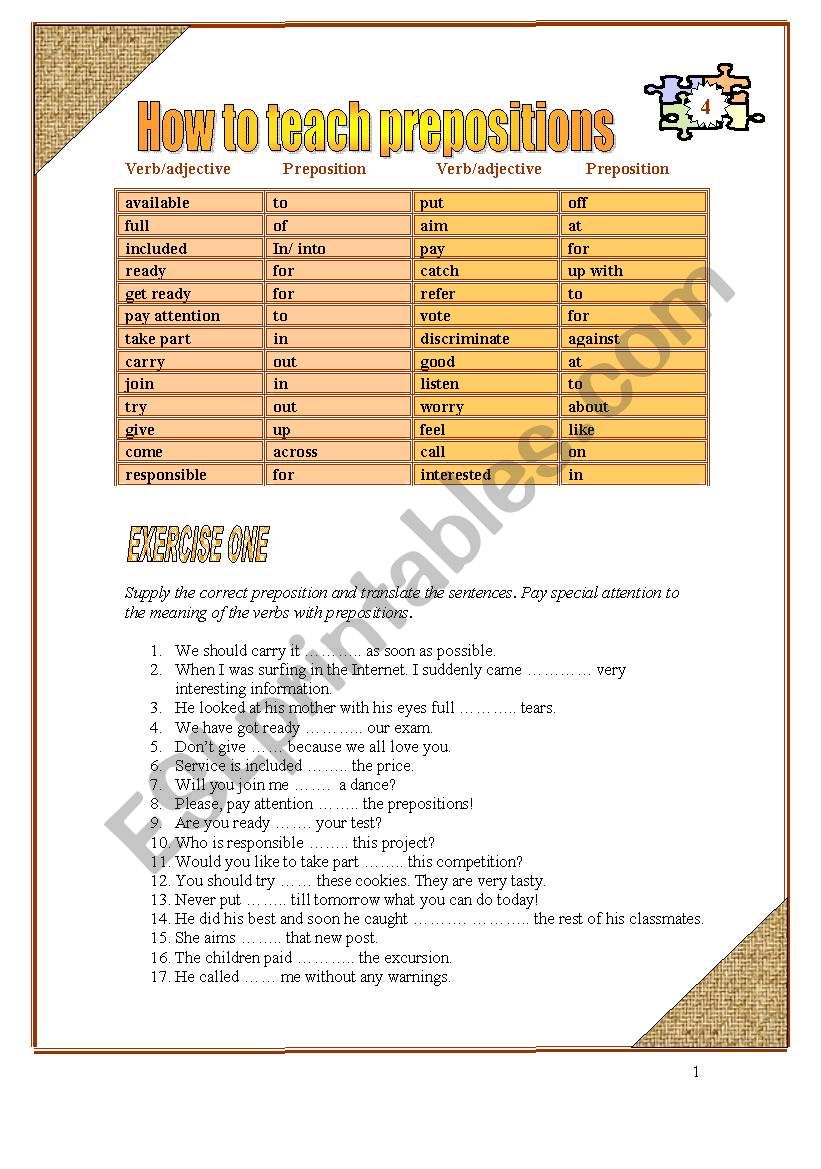 Teaching prepositions worksheet