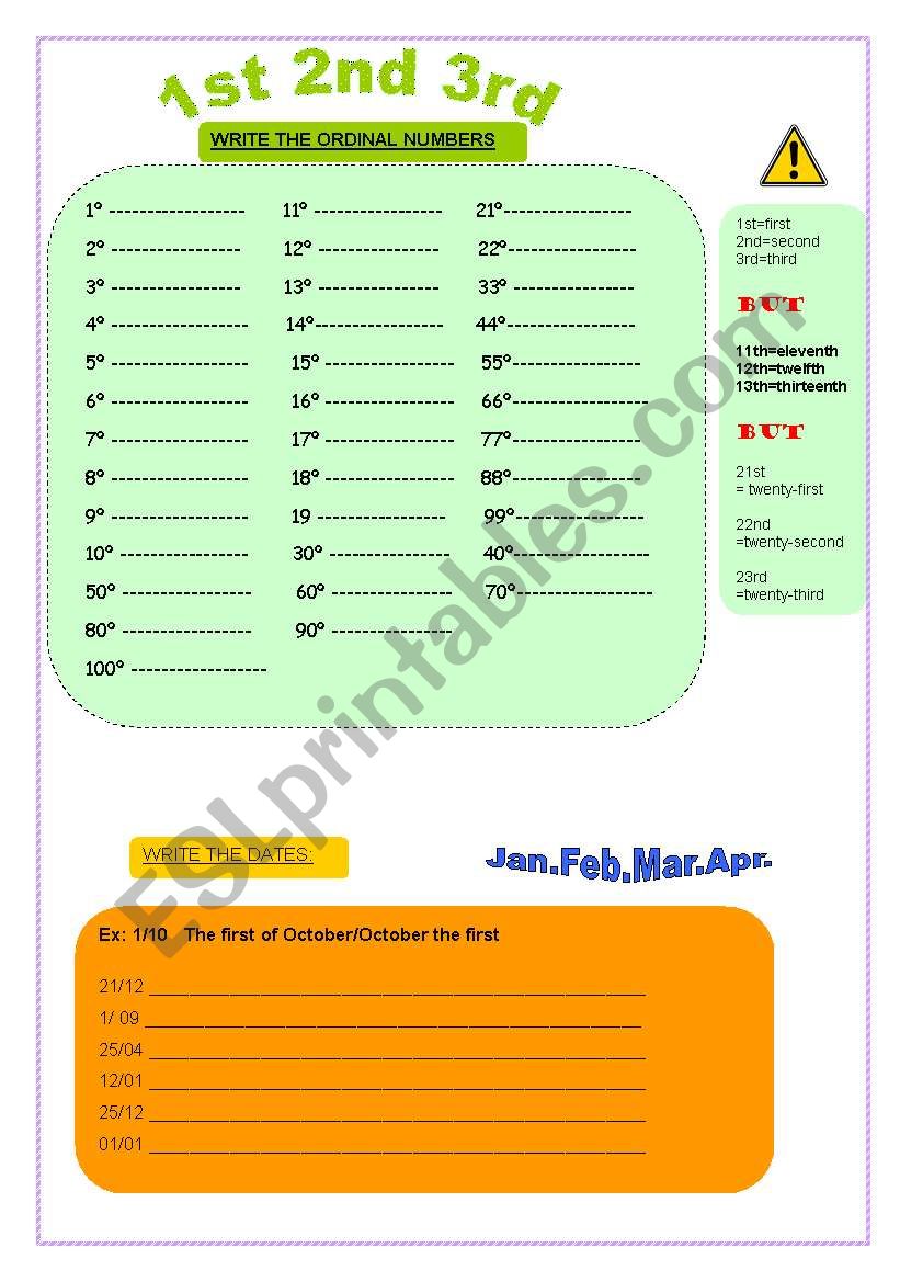 ORDINAL NUMBERS worksheet