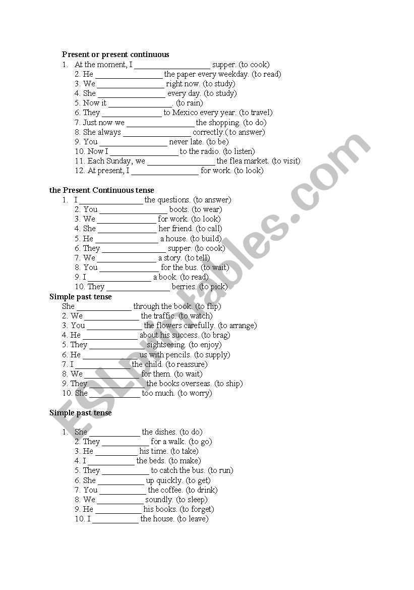 simple past and present tense worksheet