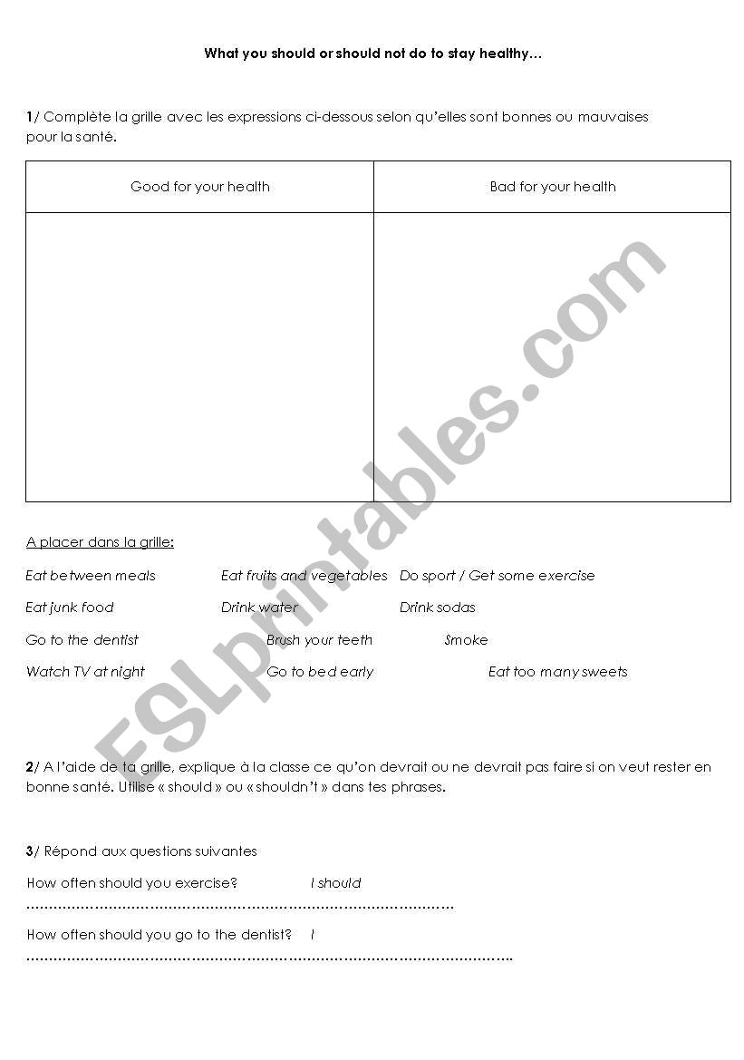 You should/shouldnt ... worksheet