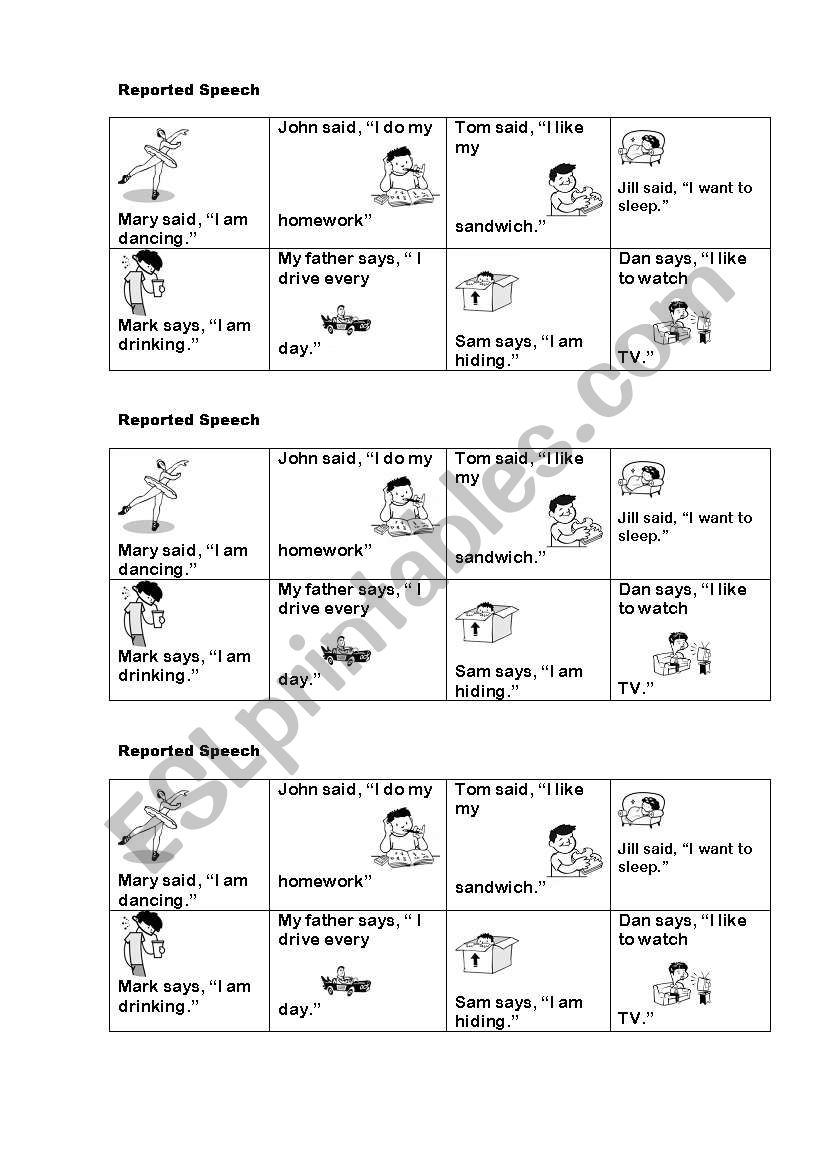 reported speech worksheet